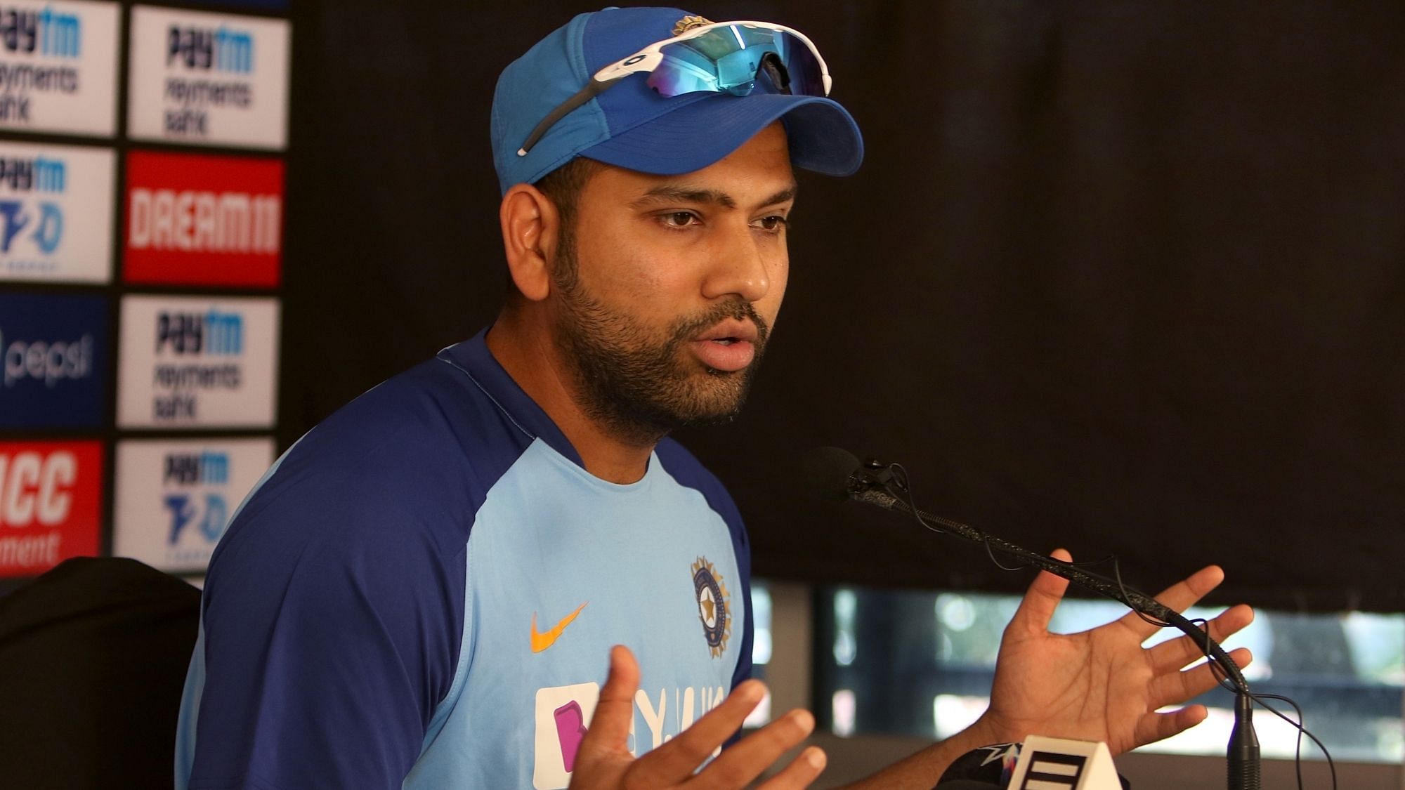 Rohit Sharma addressing a press conference&nbsp;