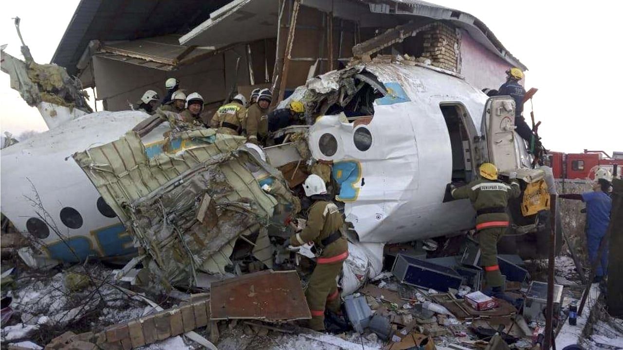The site of the plane crash near Kazakhstan’s Almaty International Airport.