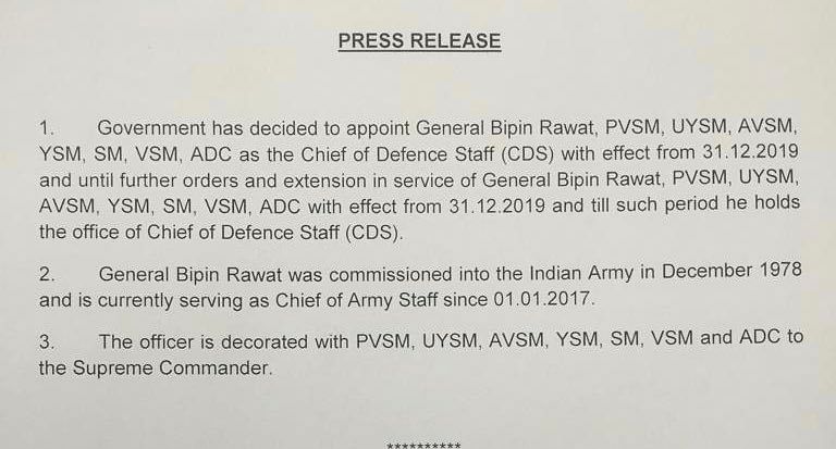 General Rawat was appointed CDS with a mandate to bring in convergence in functioning of Army, Navy and Air Force.