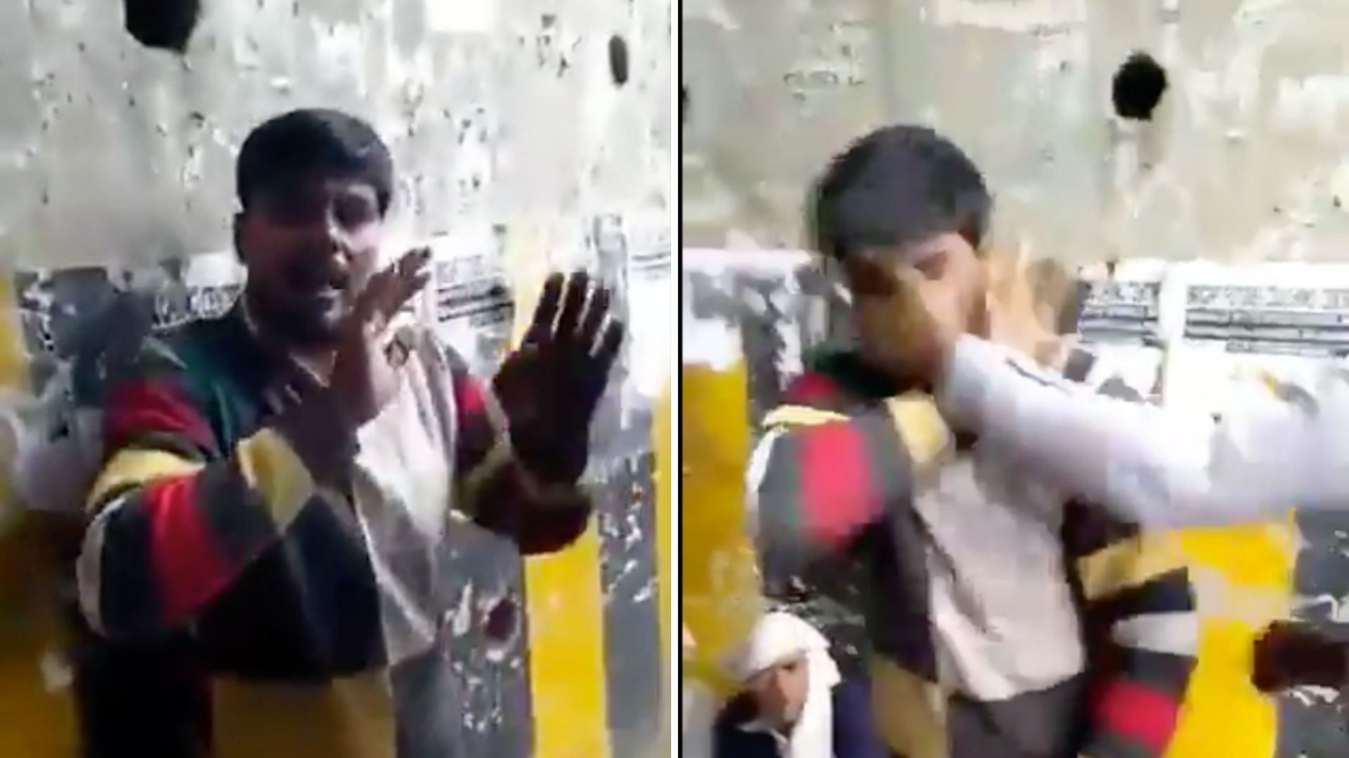 In the video, the victim can be seen being slapped by the accused, with one of them asking him to fold his hands.