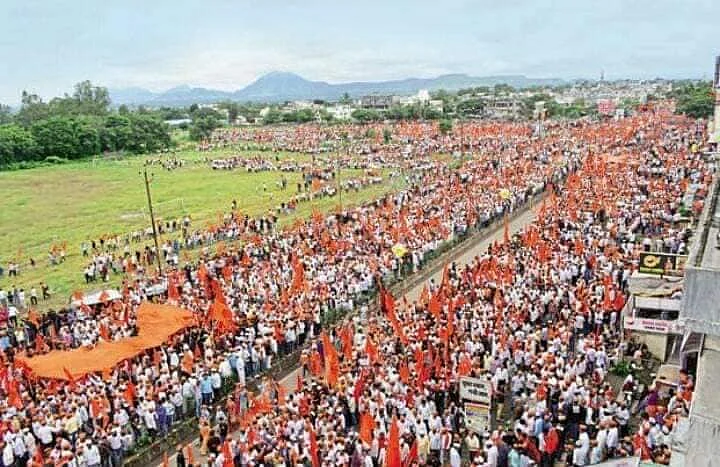 A file photo of members of the Maratha community at a rally demanding reservation in government jobs and admission in govt-run schools and colleges.