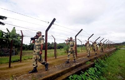 Sonamura: BSF personnel on patrol duty at Indo-Bangladesh border in Sonamura area of Tripura after fencing work was stalled due to some dispute on 23 July, 2015. Image used for representation.