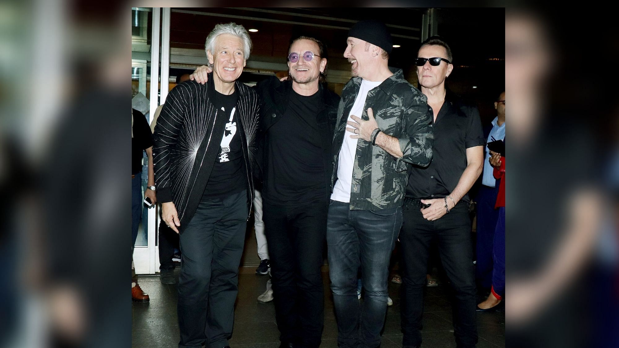 Irish rock band U2 clicked at Mumbai airport.&nbsp;