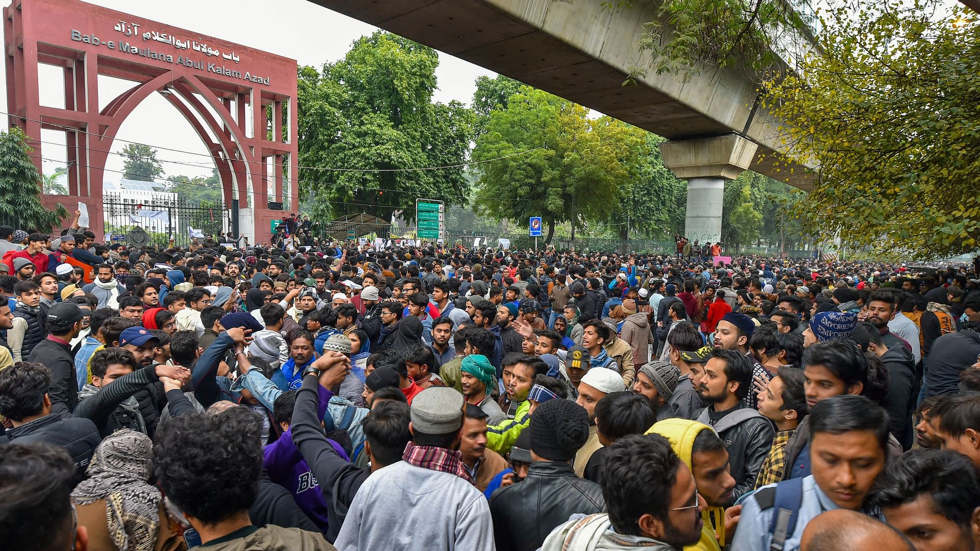 Jamia students gather for a protest against the Citizenship Amendment Act (CAA)