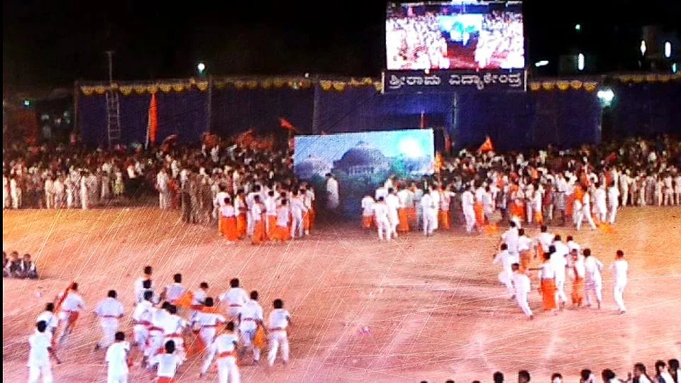 Students recreating Babri Masjid demolition in Karnataka. 