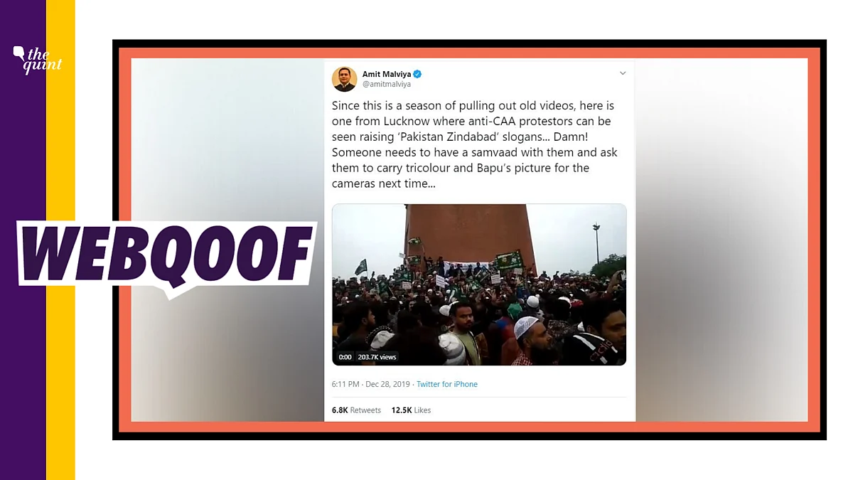 BJP IT Cell chief Amit Malviya shared a video on Twitter with a claim that “Pakistan Zindabad” slogans were raised at anti-CAA protests in Lucknow. 