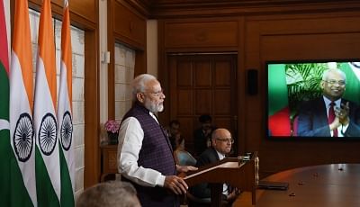 New Delhi: Prime Minister Narendra Modi and Maldives President Ibrahim Mohamed Solih jointly inaugurate the key development projects in Maldives via video conference, in New Delhi on Dec 4, 2019. (Photo: IANS/PIB)