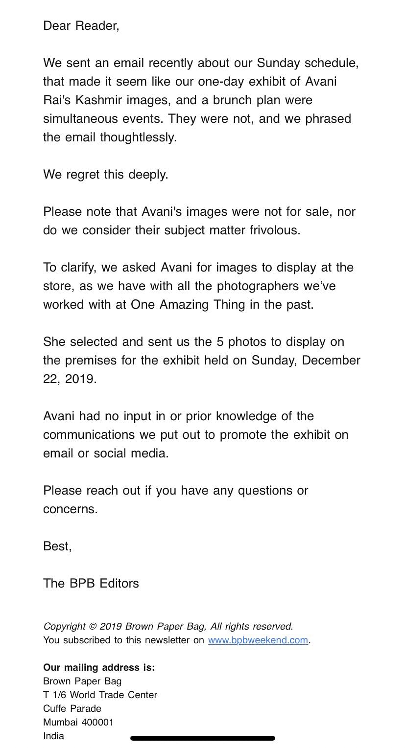 Photographer Avani Rai has issued an apology after the exhibition was called out for being exploitative. 