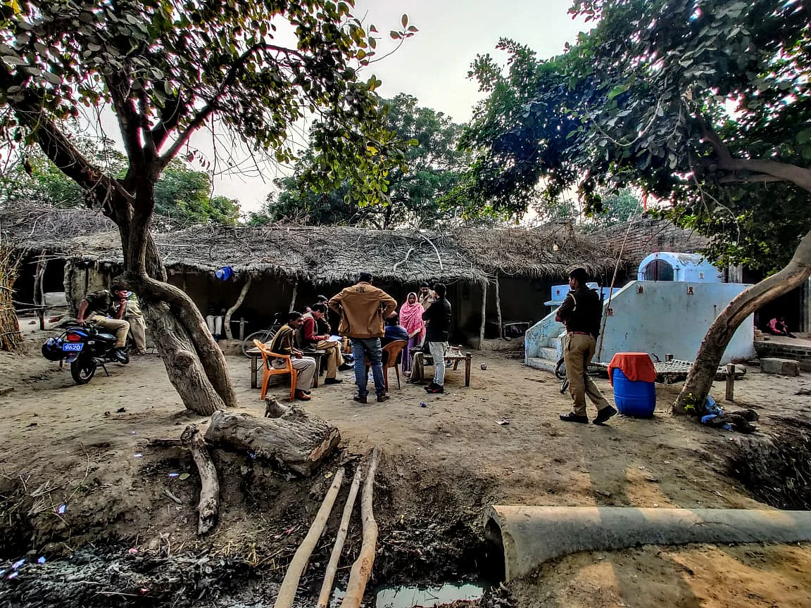 The mud-thatched house where Khushi lived now has police presence and protection after she was burnt on 5 December.