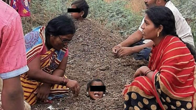 Specially challenged children were buried neck-deep in a compost pit for hours in Gulbarga district of north Karnataka on the last solar eclipse of the decade last week.