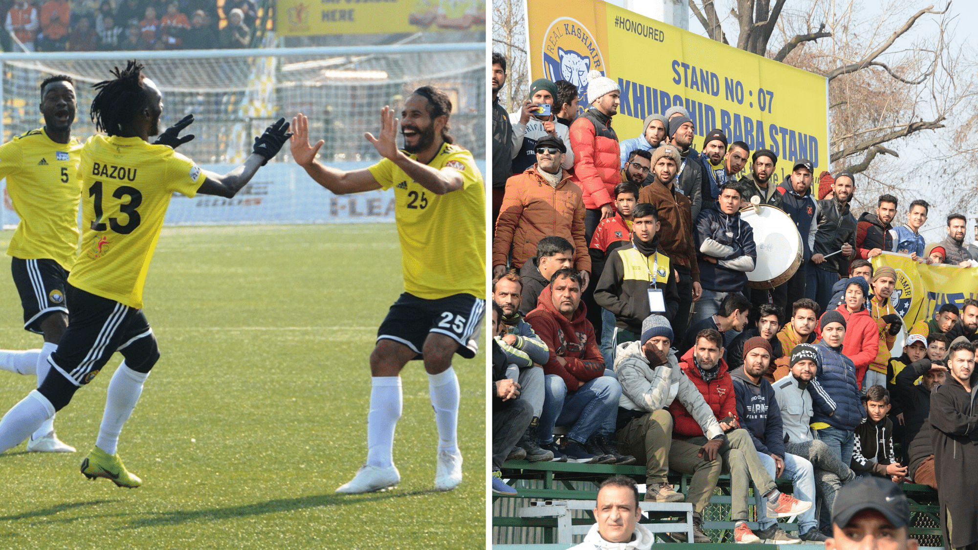 For Real Kashmir Danish Farooq and Bazie Armand struck the winners as fans witnessed the first football match in Srinagar this season.