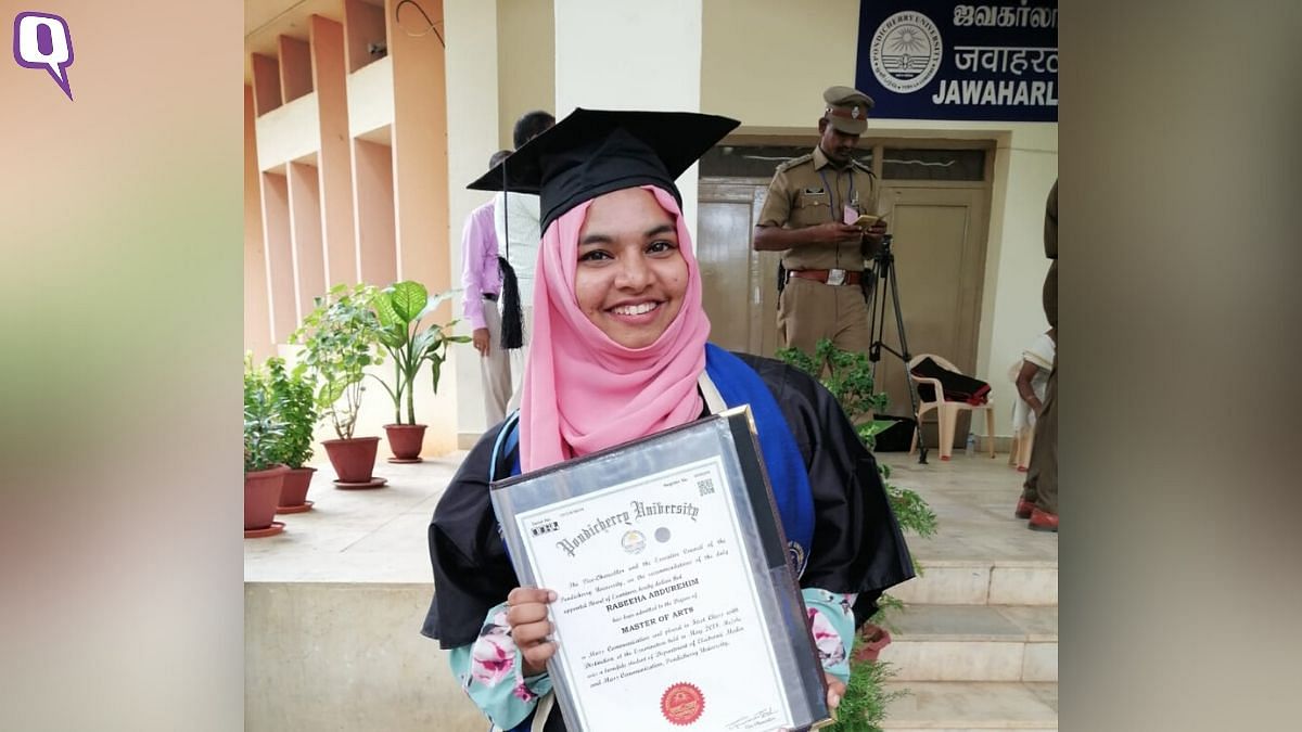 Rabeeha Abdurehim rejected her gold medal at Pondicherry University to show her solidarity with  the students protesting against CAA and NRC.