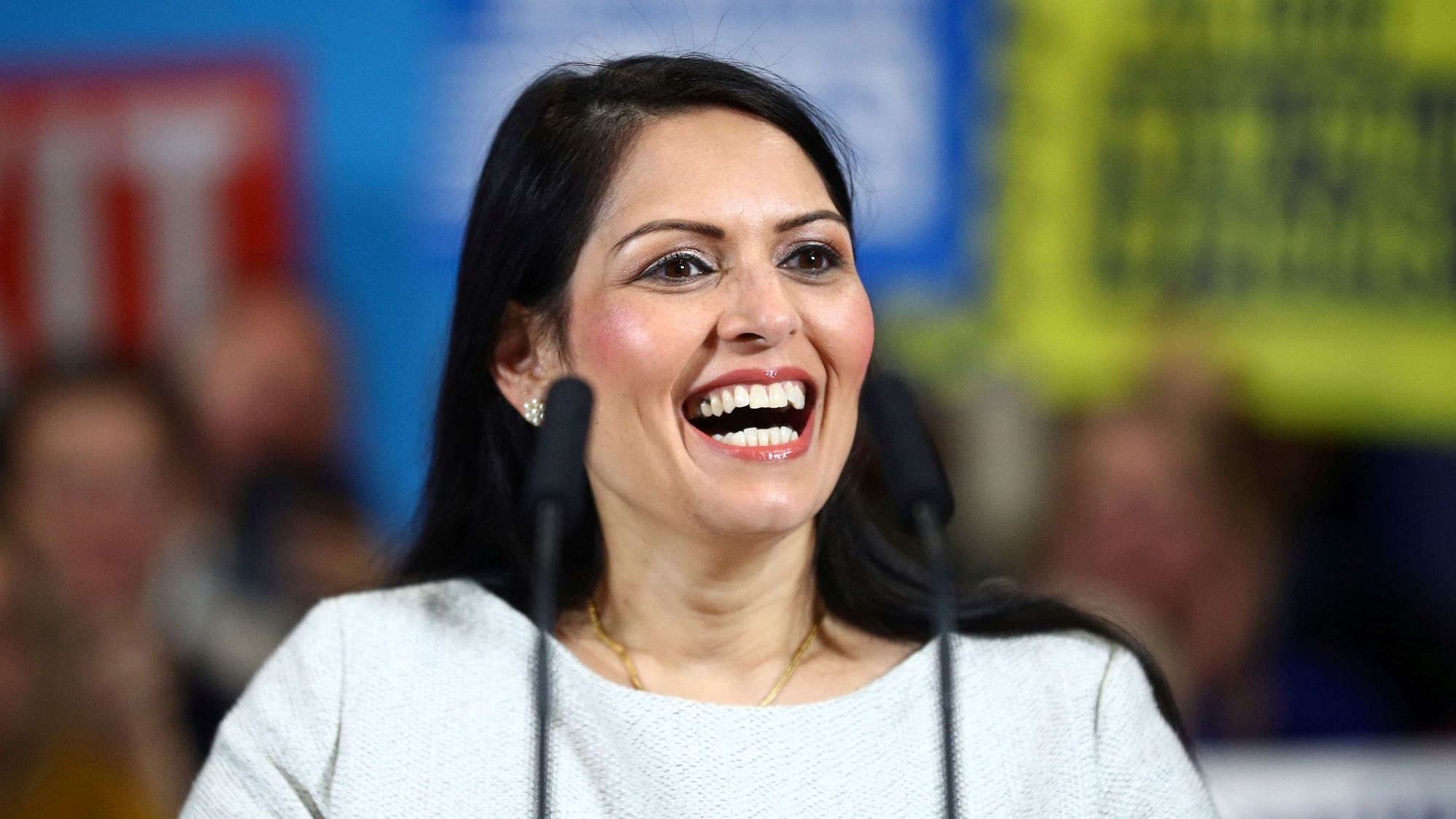 Britain’s Home Secretary Priti Patel during a rally event as part of the General Election campaign, in Colchester, England on Monday, Dec. 2, 2019.