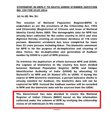 Former MoS Kiren Rijiju’s reply in the Rajya Sabha on 31 July 2019.