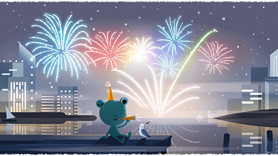 Happy New Year’s Eve Google Doodle ft Froggy, Google’s Weather Frog