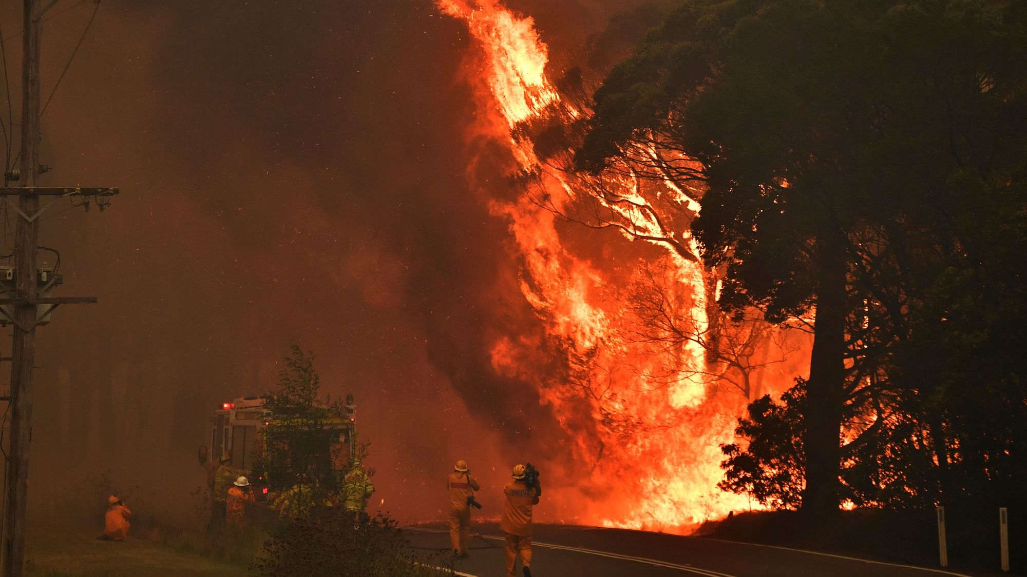 A fire truck is seen during a bushfire near Bilpin, 56 miles northwest of Sydney.