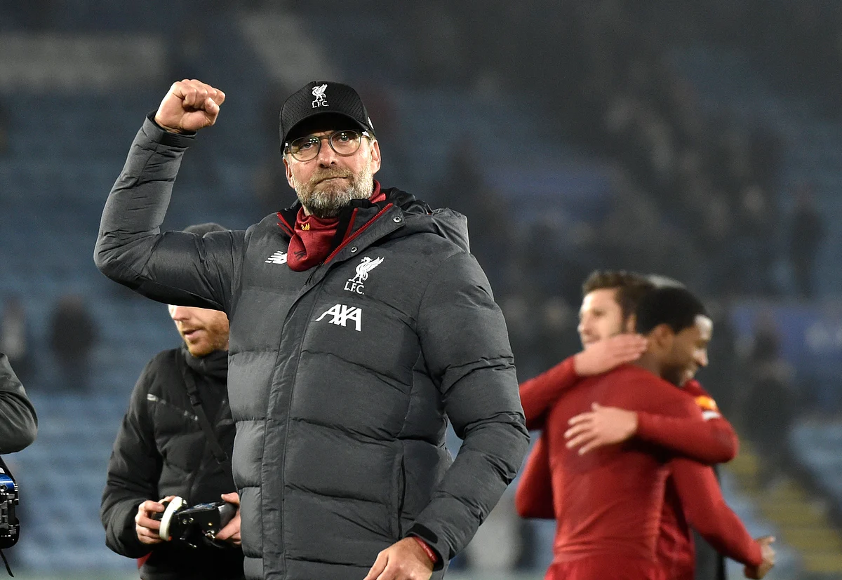 Liverpool’s manager Jurgen Klopp reacts at the end of the English Premier League soccer match between Leicester City and Liverpool at the King Power Stadium in Leicester, England, Thursday, Dec. 26, 2019. 