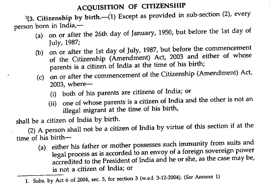 Section 3 of Citizenship Act,1955.