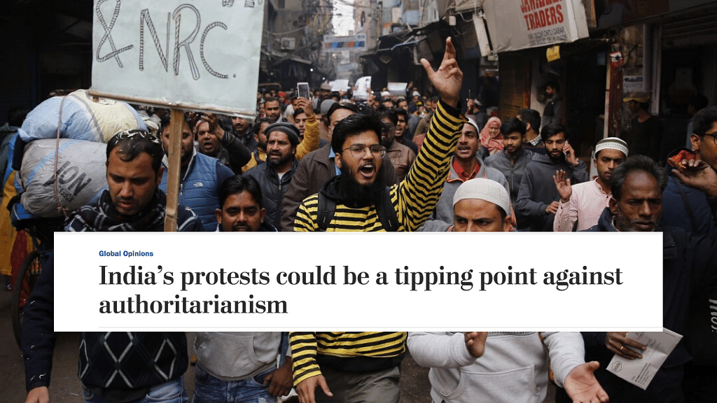 Protesters march against the controversial Citizenship Amendment Act in New Delhi.
