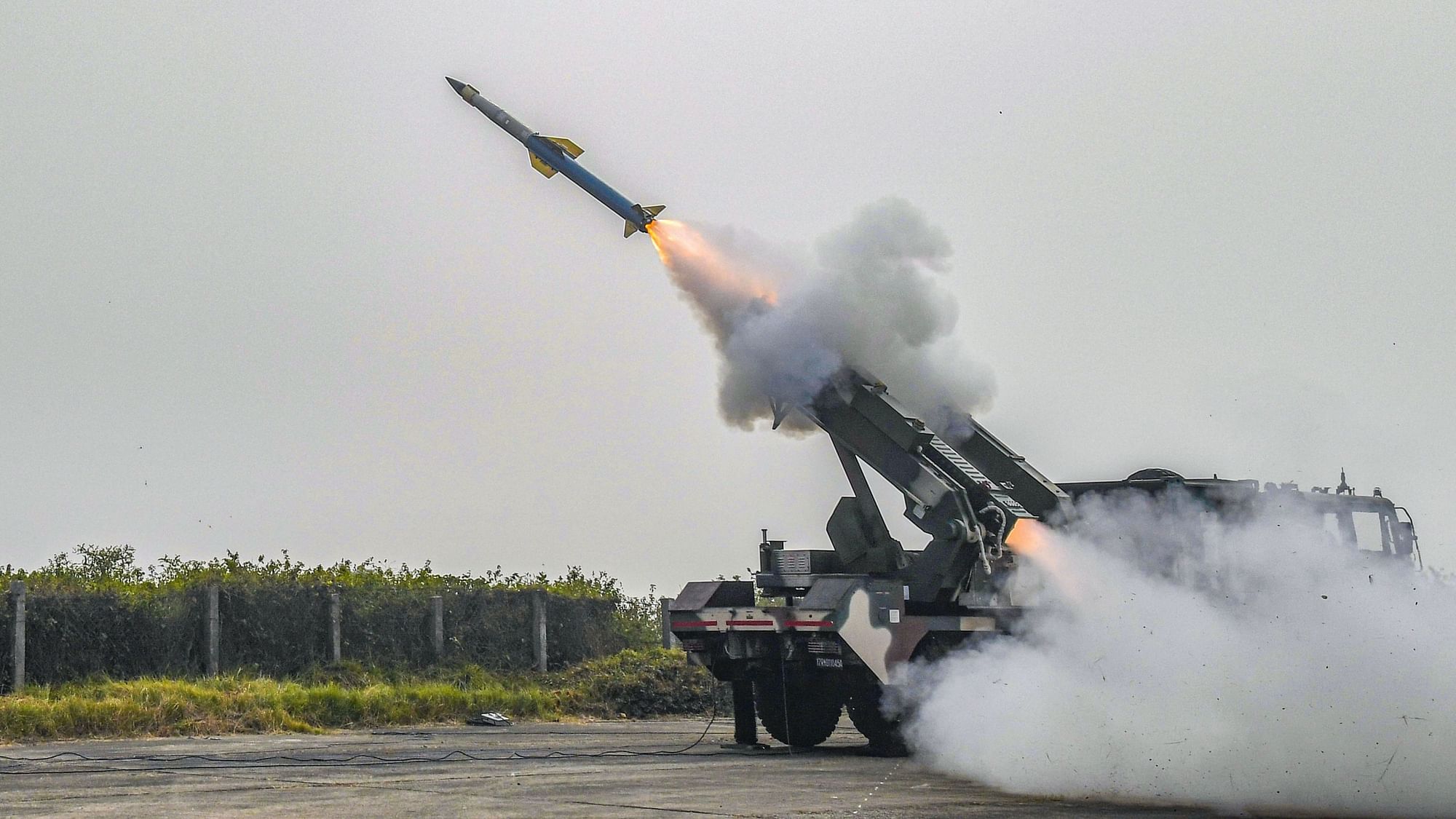 Quick Reaction Surface to Air Missile (QRSAM) system developed by Defence Research and Development Organisation (DRDO) being flight-tested from Integrated Test Range at Chandipur in Baleswar district of Odisha.
