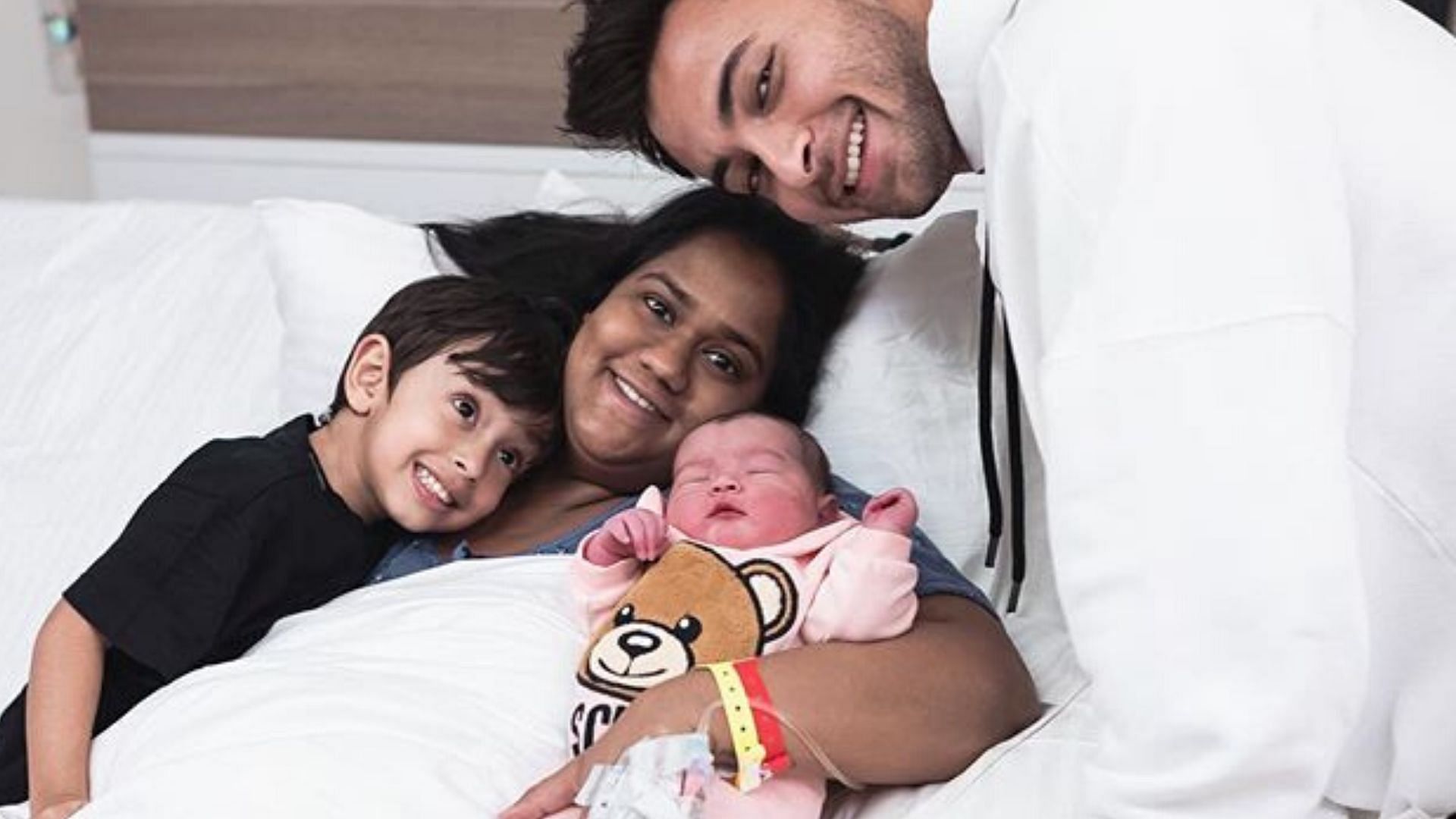 Arpita Khan and Aayush Sharma with their newborn Ayat and son Ahil.