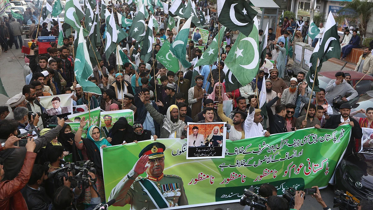 Supporters of Pervez Musharraf protest the court’s decision on Wednesday.