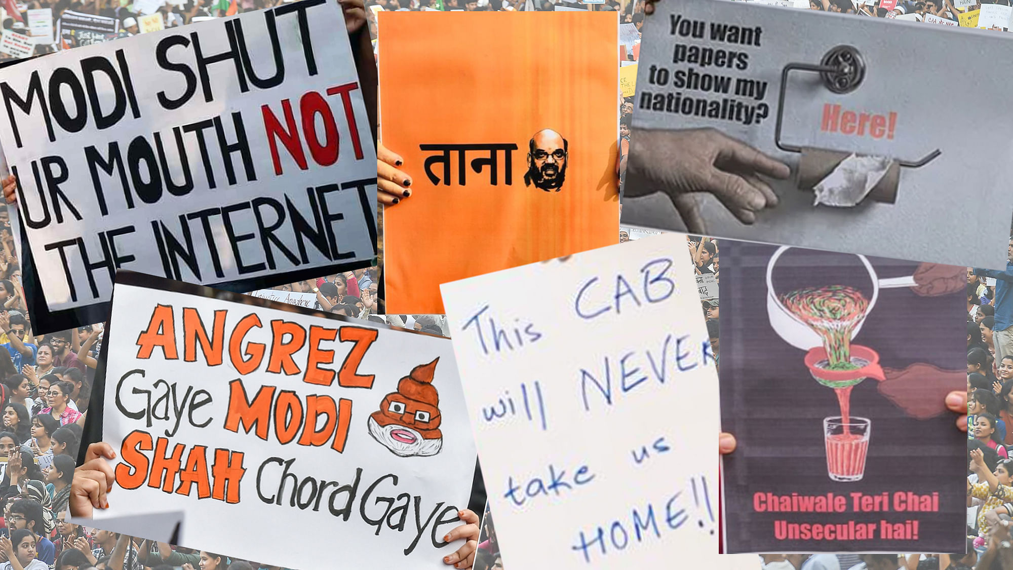 Various posters held during anti-CAA &amp; NRC protests.