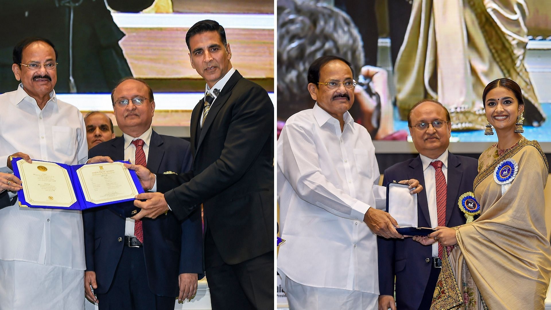 Akshay Kumar and Keerthy Suresh receive National Awards.&nbsp;