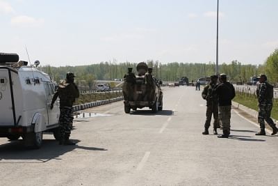 Srinagar: Security beefed up at Jammu and Kashmir National Highway (NH 44) after Jammu and Kashmir government had announced that no civilian traffic will be allowed on the Jammu-Srinagar highway on Sundays and Wednesdays from 4 a.m. to 5 p.m. to ensure the safety of the security convoys, in Srinagar, on April 10, 2019. (Photo: IANS)