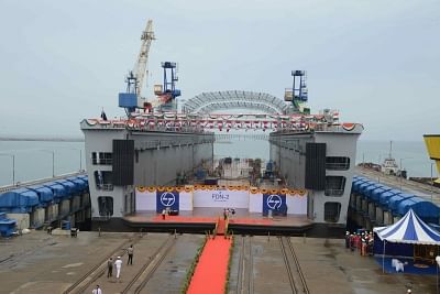 Bay of Bengal: Floating dock built by Engineering major Larsen & Toubro Ltd (L&T) for the Indian Navy in Bay of Bengal on June 20, 2017. (Photo: IANS/Indian Navy)