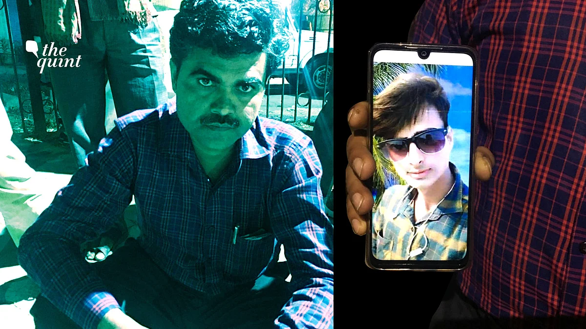 Firoz (L) waiting outside the LNJP Mortuary for the body of his nephew, Tauqeer (R), who was 18-years-old.
