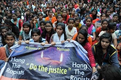 Hyderabad: ABVP activists protest against the gruesome gang rape and murder of a woman veterinarian in Hyderabad; demanding justice for the victim, in Hyderabad on Dec 2, 2019. (Photo: IANS)