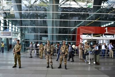 New Delhi: Security beefed up at Indira Gandhi International Airport after Air India and all private carriers refused to fly Shiv Sena MP Ravindra Gaikwad  for assaulting an airline employee in New Delhi, on March 24, 2017. (Photo: IANS)
