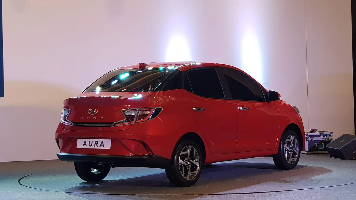 The rear of the Hyundai Aura.