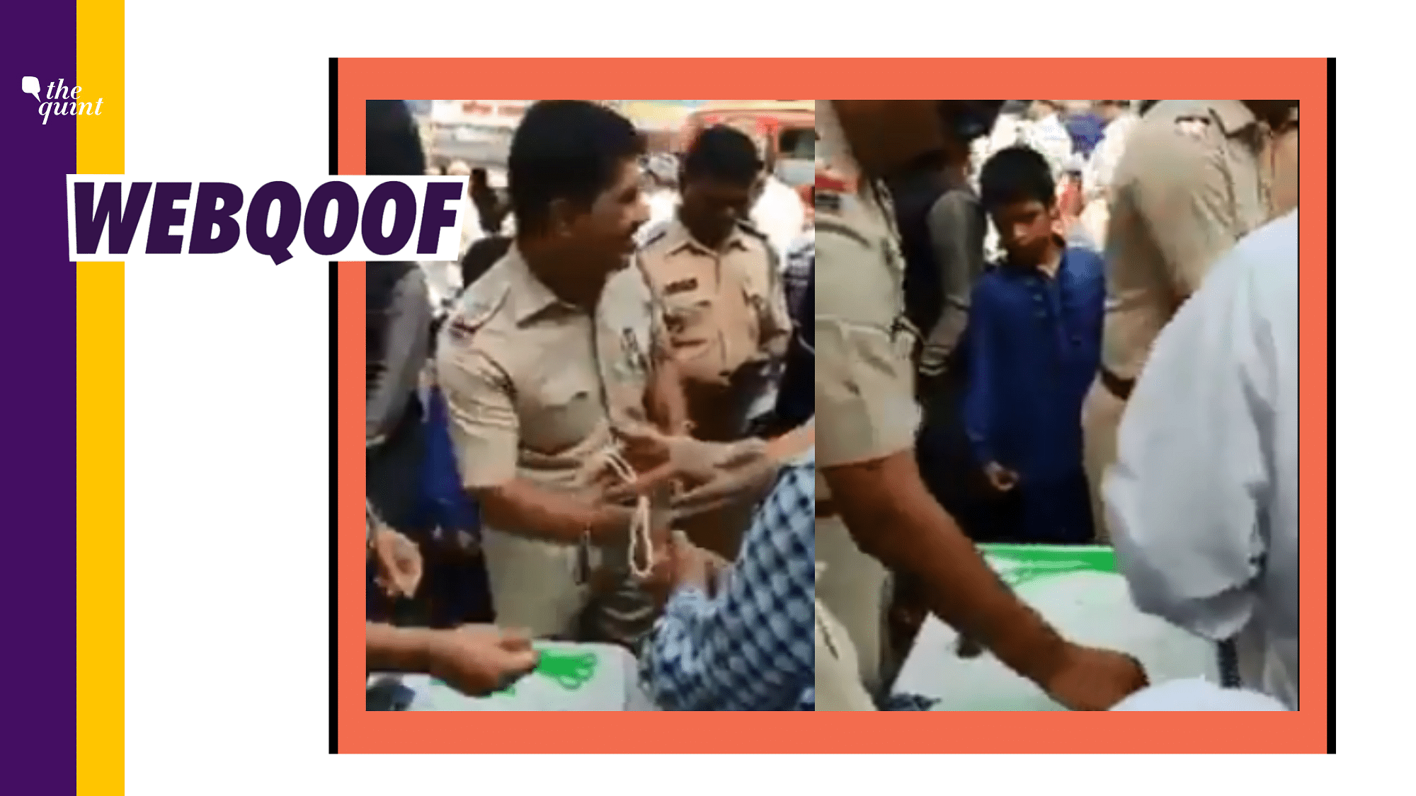 A viral video on social media showing police officers giving tasbeehs is being shared with false communal and political narratives.