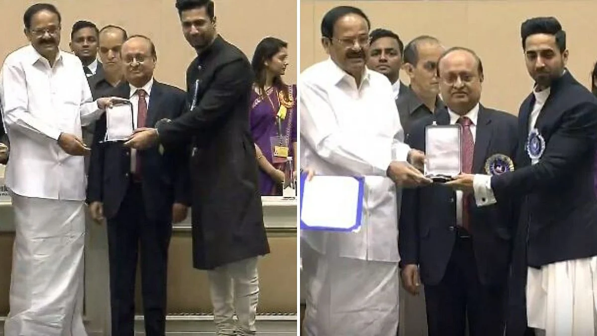 66th National Film Awards Winners List 2019: Ayushmann Khurrana and Vicky Kaushal at the 66th National Film Awards.