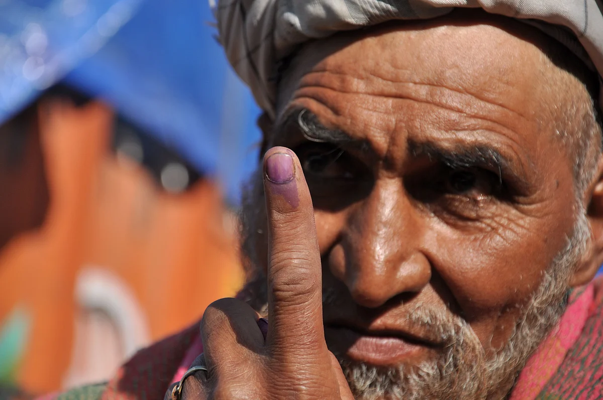 An elderly man votes in Lok Sabha elections 2019 in Kulgam district.