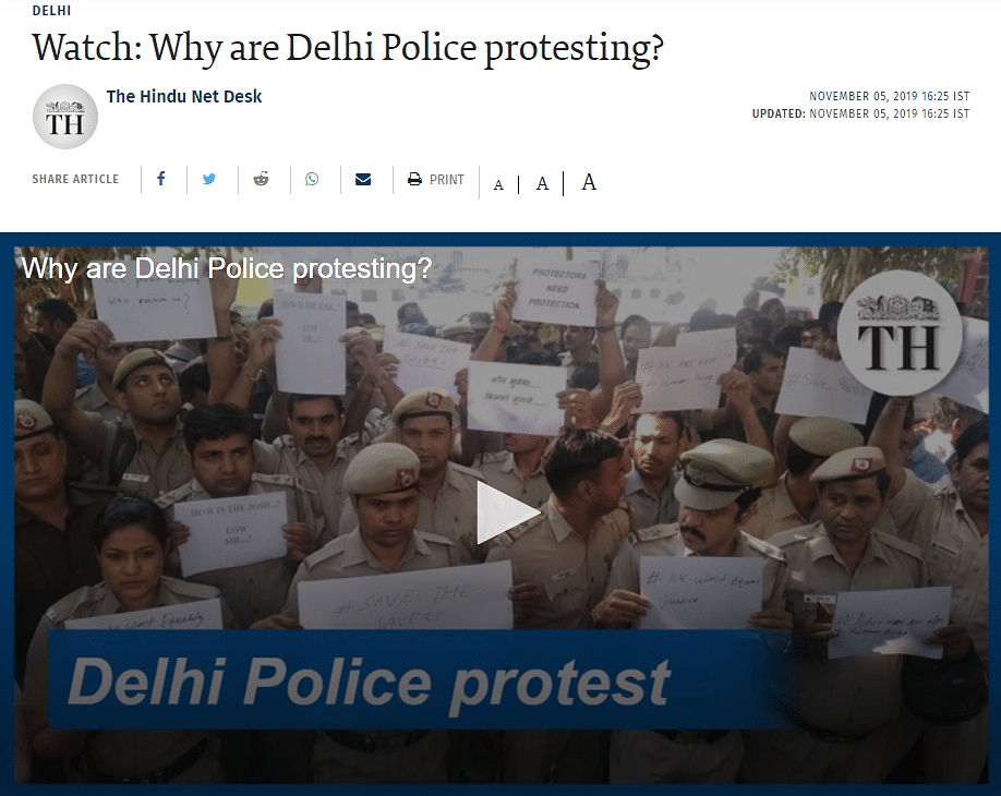 The slogans on the placards Delhi police is holding actually reads, “Policeman are also humans (sic).”
