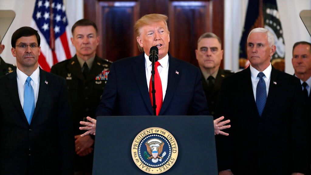 President Donald Trump addressed the nation from the White House on the ballistic missile strike that Iran launched against Iraqi air bases housing US troops, Wednesday,  8 January 2020.