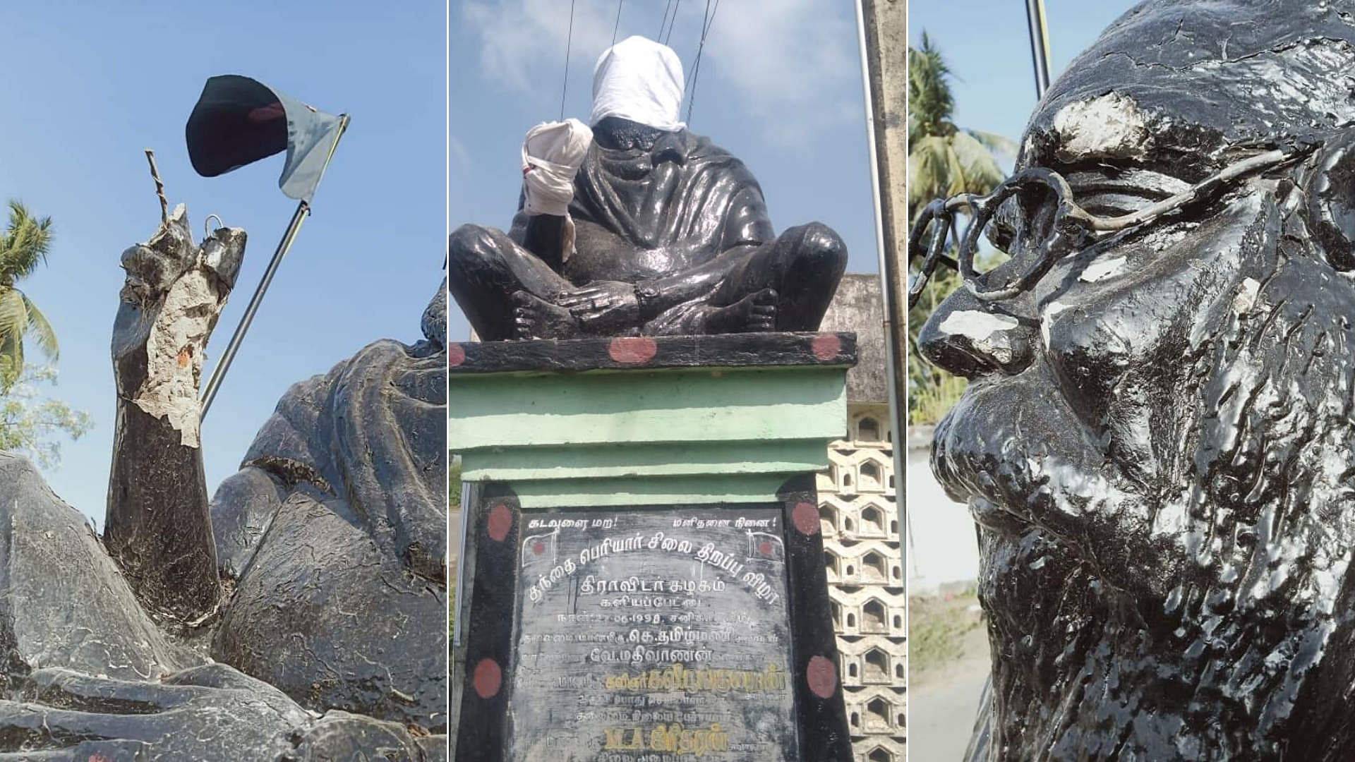A Periyar statue was found vandalised at Kaliyapattai village in Chengelpet district of Tamil Nadu on Friday.