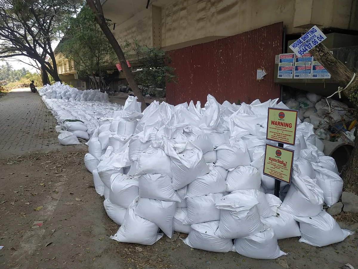 Sandbags laid at the periphery of Alfa Serene apartments.