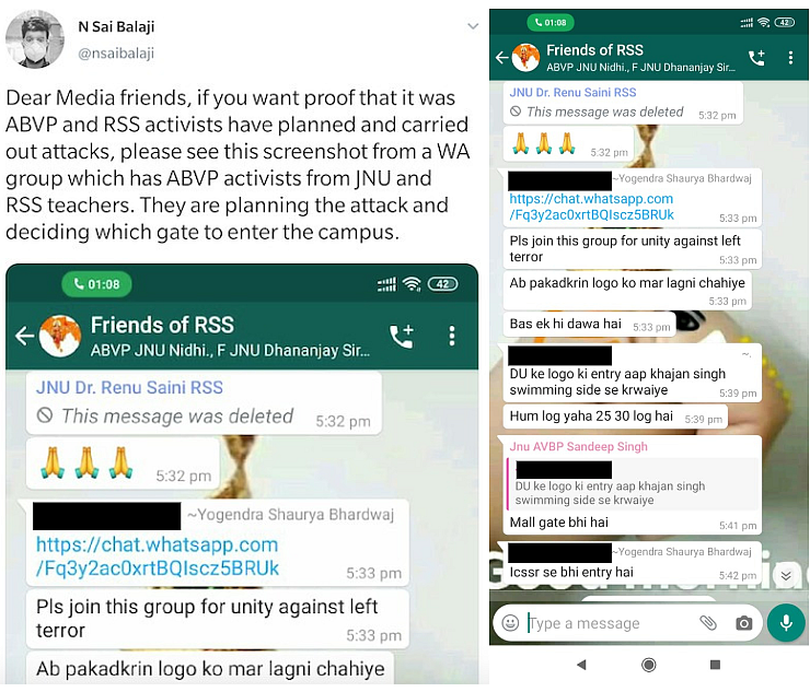 Screenshot of the tweet shared by JNUSU President.