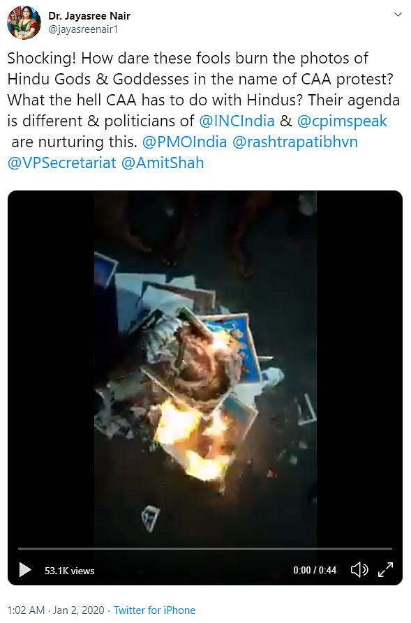 Old Video Reposted as CAA Protesters Burning Photos of Hindu Gods