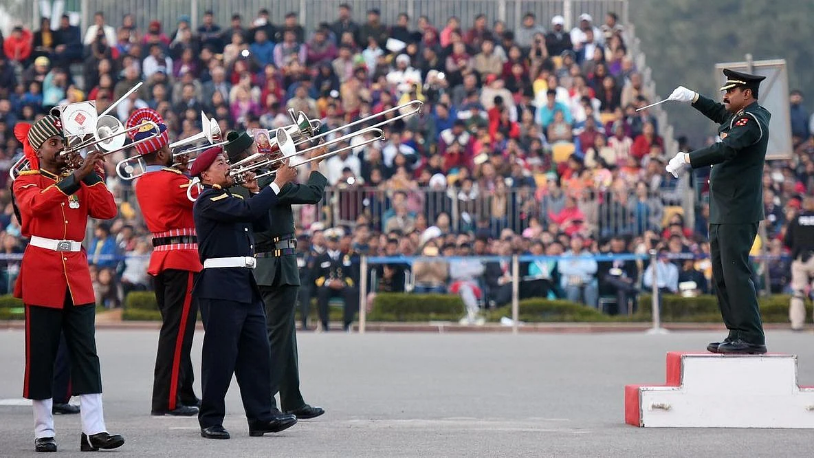 A file photo of the Beating Retreat rehearsal ceremony at Vijay Chowk in New Delhi.