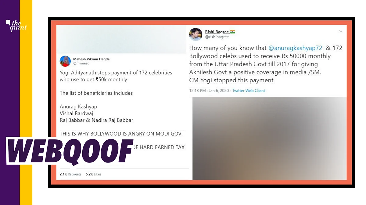 The viral message claims that Adityanath had stopped the monthly pension that Bollywood celebrities were getting.