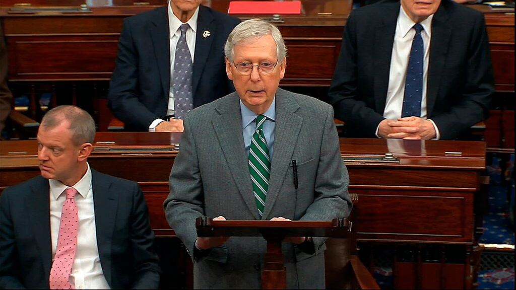 Senate Majorty Leader Mitch McConnell speaks as the impeachment trial against President Donald Trump begins in the Senate at the US Capitol in Washington, Thursday, 16 January 2020.