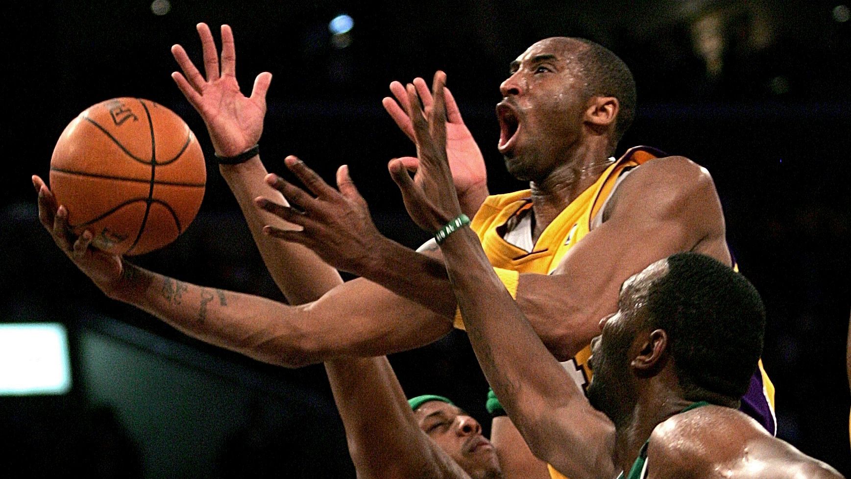 Kobe Bryant scored 33,643 points, grabbed 7,047 rebounds and passed off 6,306 assists over 1,346 career NBA games.