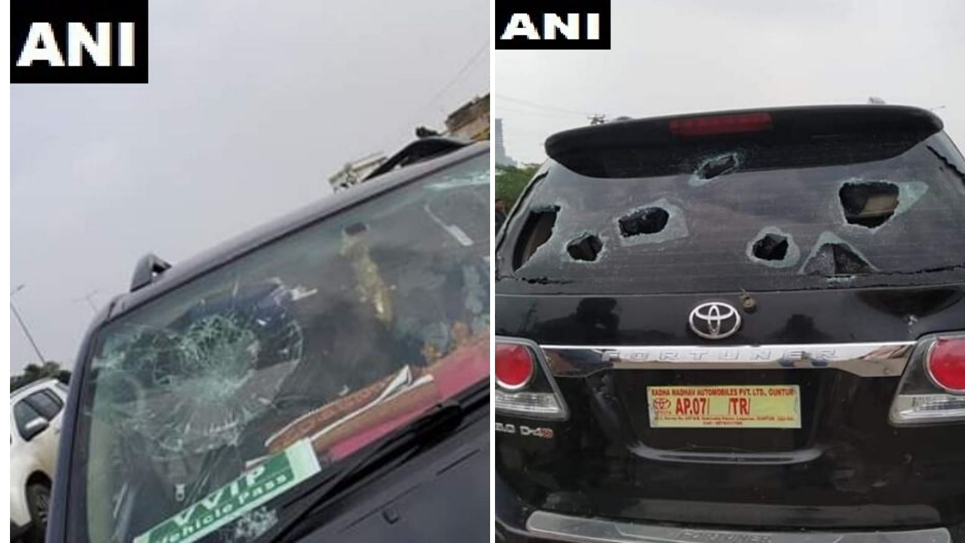 YSRCP MLA Pinnelli Ramakrishna Reddy’s car vandalised on National Highway 16 near Chinna Kakani village in Guntur district, Andhra Pradesh