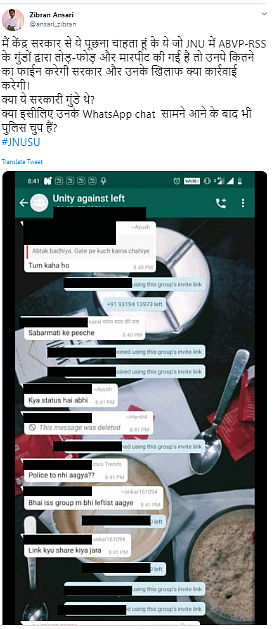 WhatsApp Groups Allegedly Behind JNU Violence Reveal ABVP Identity