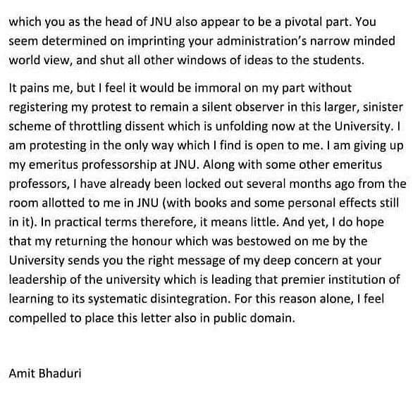 Amit Bhaduri accused the V-C of being part of a “large and sinister plan” to destroy freedom of expression at JNU.
